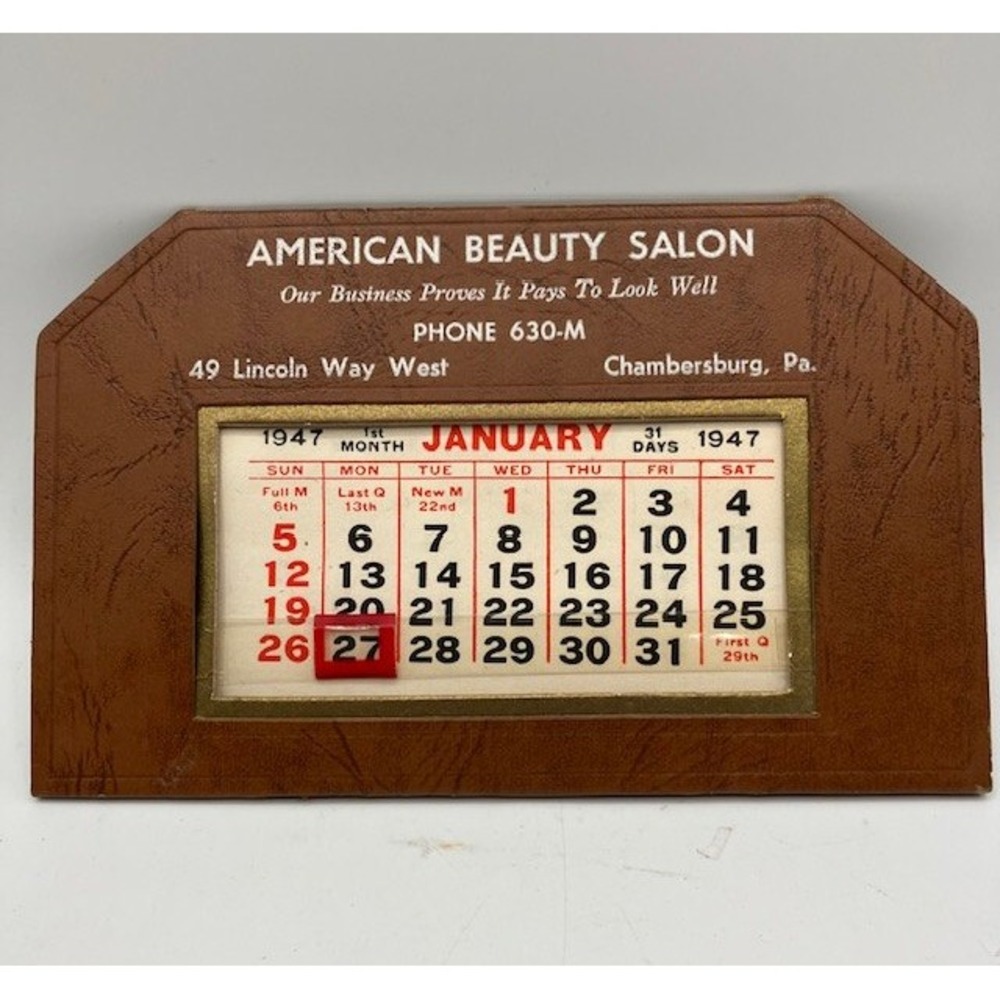 Vintage 1947 American Beauty Salon Datemark Easel Calendar Chambersburg PA‎